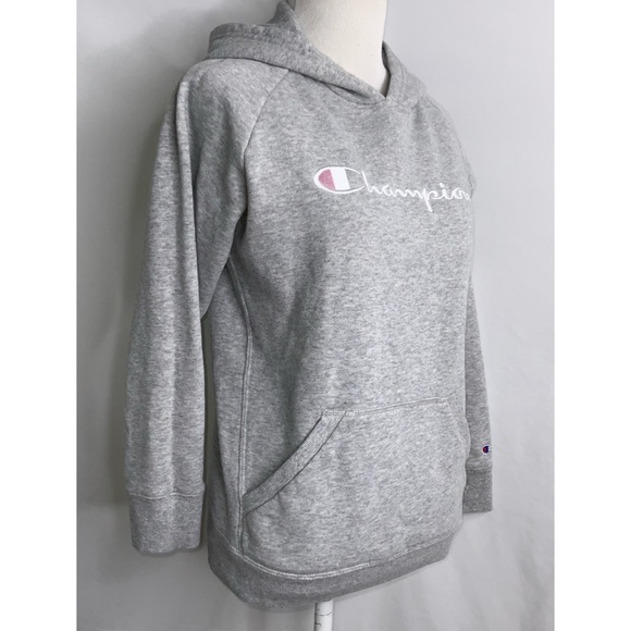 Champion Gray Fleece Hoodie Pink & White Logo XL - Picture 2 of 13